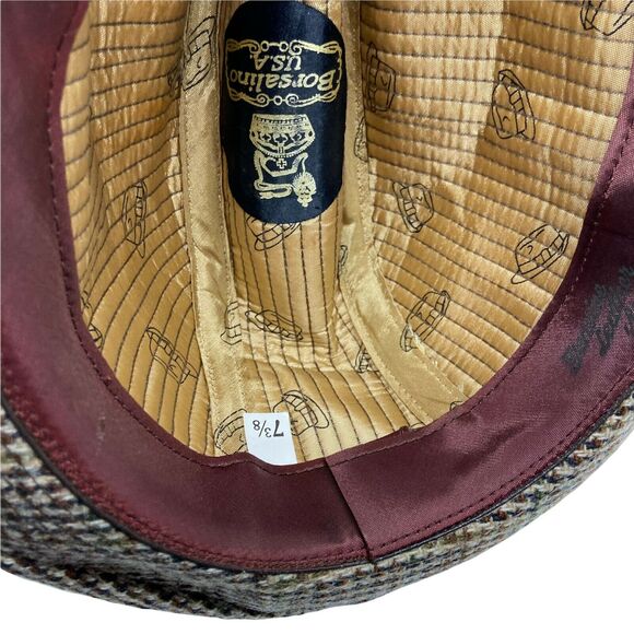 Vintage Borsalino Mens Brown Tweed Wide Brim Fitted Grandpa Fedora Hat Sz 7 3/8 - Picture 12 of 12